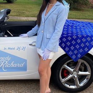 Hemline light blue homecoming court jacket